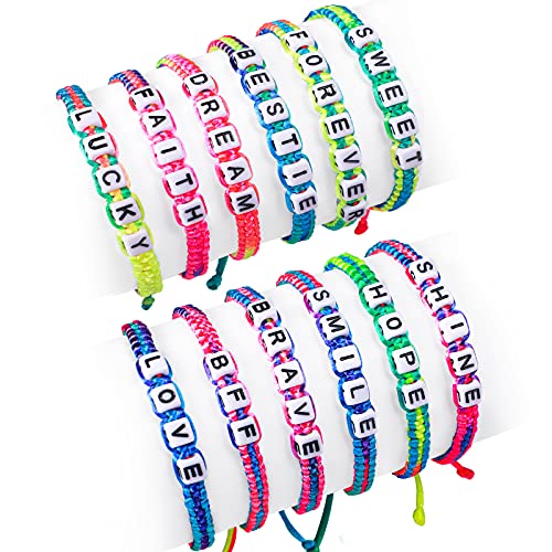 Lorfancy 12 Pcs Kids Bracelet for Girls Jewelry Toddler Letter Beads Bracelets Teen Baby Friendship Cute Adjustable Multicolor Woven Pretend Play Bracelet