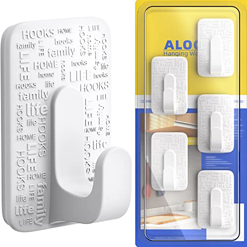 Aloceo Adhesive Hooks 5 Pack,Towel Coat Hooks For Hanging Sticky Hooks White Wall Hooks For Bathroom And Kitchen,6 Adhesive Strips #TOP2