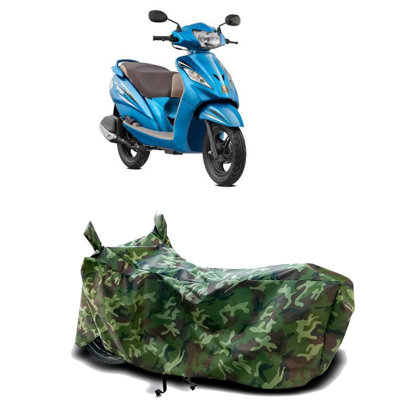 Image of DUFFEL-100% Heat Protection Two Wheeler Bike /Scooty Body Cover for TVS Wego BS6 Water Resistance /UV-Rays /Birds Dropping /Scratchproof /Dust Proof /Waterproof[Green Jungle Print]