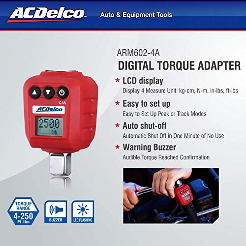Acdelco Arm602-4A 1/2” (25 To 250 Ft-Lbs.) Heavy Duty Digital Torque Adapter With Buzzer And Led Flash Notification – Iso 6789 Standards With Certificate Of Calibration #TOP1