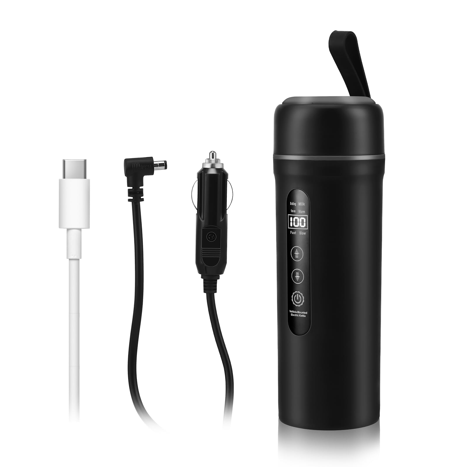 12V/24V Auto-Wasserkocher 500 ml, 316 Edelstahl, USB-C Isolierfunktion (45–55 °C), Intelligenter Touchscreen Kocher für LKW & Wohnmobil