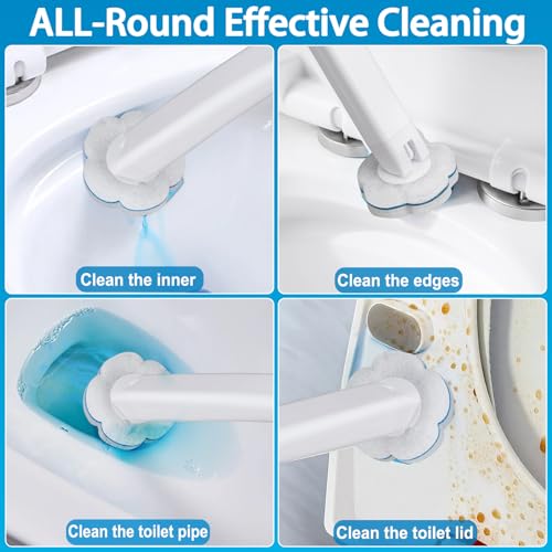 Ucaimao Disposable Toilet Brush and Holder Set with 48 Toilet Cleaner Refills,Toilet Wand Kit with Replacable Head Disposable Toilet Cleaning System for Toilet Bowl,Bathtub,Sink,Bathroom - White - Image 5