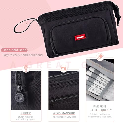 Image of HVOMO Stationery Set,1 large-capacity pencil case,5 quick-drying pens,50 waterproof stickers,2 sticky note pads(200 sheets),1 set of 10-color index labels (200 sheets),Student stationery gift (Black)