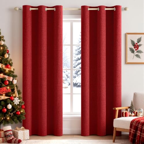 Image of MIULEE 100% Blackout Linen Curtains for Bedroom 42x90 Inches Red