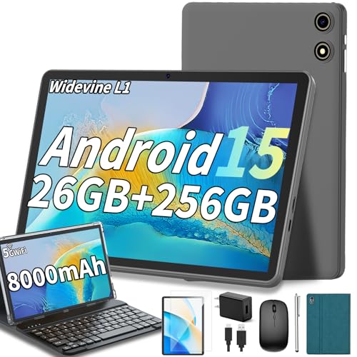 YLEEBG Android 15 ^ubg 26GB + 256GB (2TBg\) L[{[ht10.1C`^ubg 8000mAhobe[ BT 5.0 5G WiFiAWidevine L1A}EXt2-in-1^uAیP[XAX