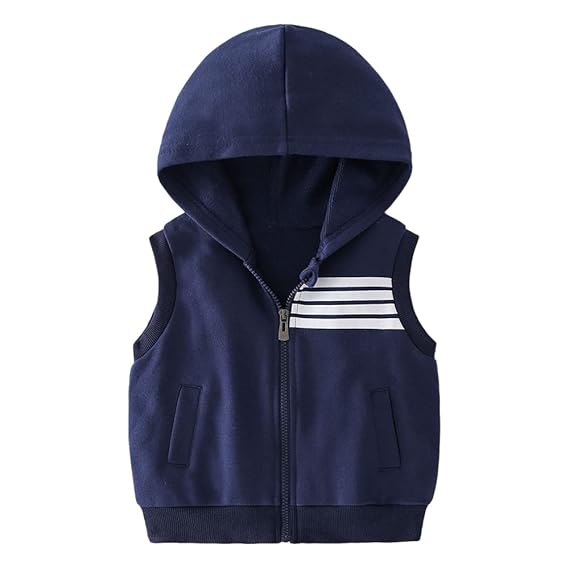 Hopscotch Boys Cotton Sleeveless Printed Jacket in Dark Blue Color