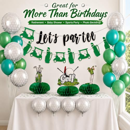 Golf Birthday Party Decorations - 33pcs Golf Themed Party Decorations, Golf Birthday Party Supplies, 20pcs Golf Balloons&2pcs Golf Banner&3pcs Honeycomb Pendulum&8pcs Golf Clubs Decorations by Nerien - Image 7