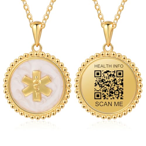 Theluckytag Medical Alert Necklace for Women Stainless Steel Medical Necklace with Engraved QR Code Custom Online Emergency Info Elegant & Durable ID Jewelry