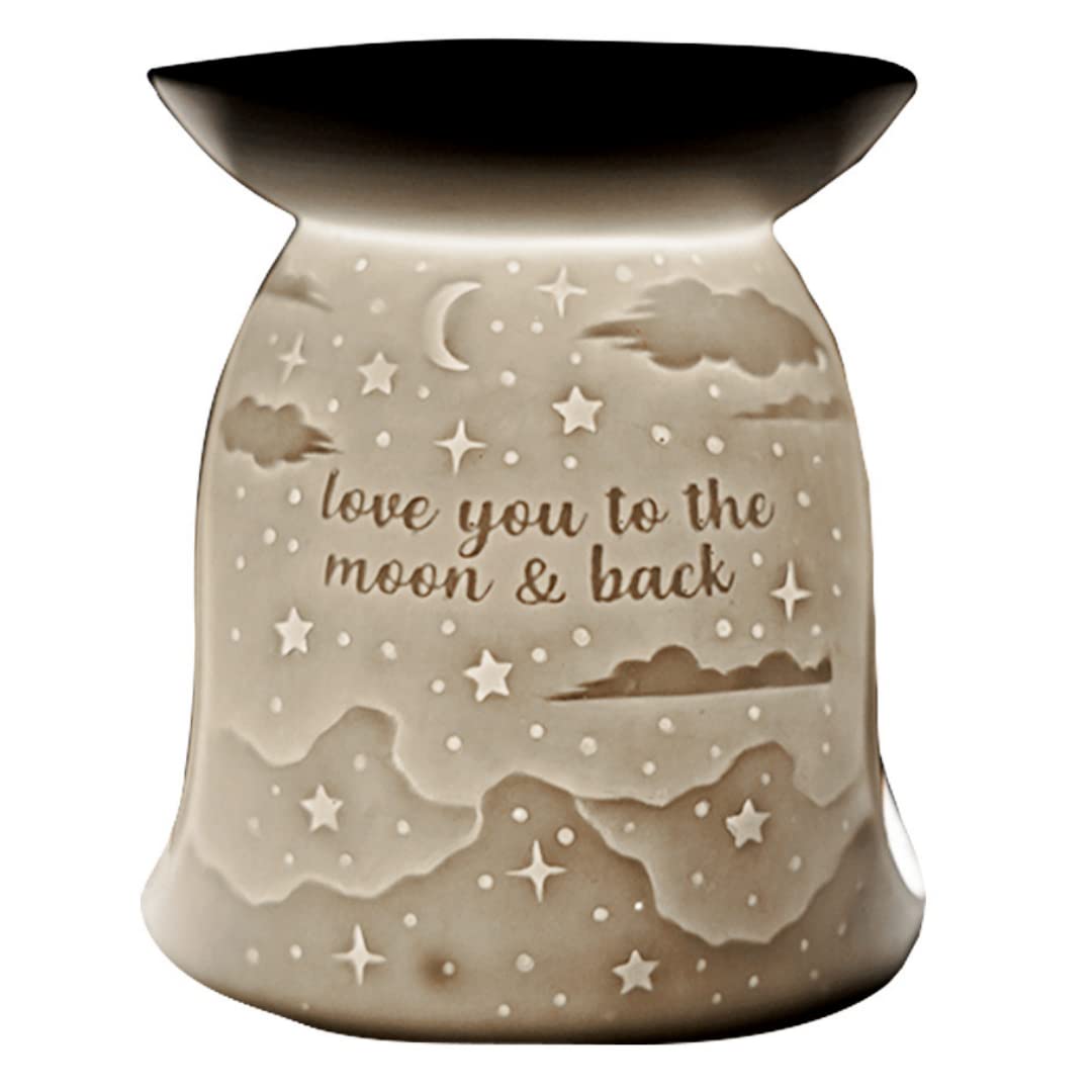 Cello Women's White Tealight Wax Melt & Oil Burner, Love You To The Moon, Stunning Porcelain Decor. Use As Wax Melt Burners Or Essential Oil Burner And Magically Fragrance Your Room For Her.