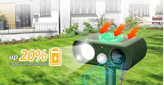 Upgraded Solar Ultrasonic Animal Repellent Outdoor, Deer Repellent Devices Squirrel Cat Raccoon Rabbit Dog Deterrent, Keep Skunk Away Motion Detection with Flash Light for Yard Garden Lawn 1PACKGreen