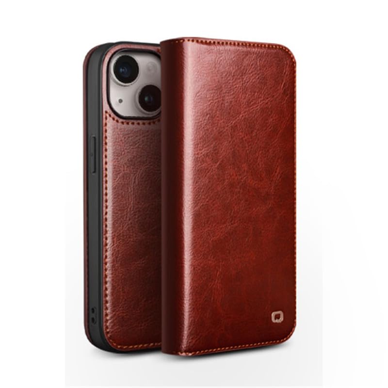 Etui na telefon iPhone 15 Plus z prawdziwej skóry (3 przegródki na karty, ręczne wykonanie, klasyczny styl】 Etui z klapką odporne na uderzenia i odciski palców, etui do iPhone 15 Plus 6,1"