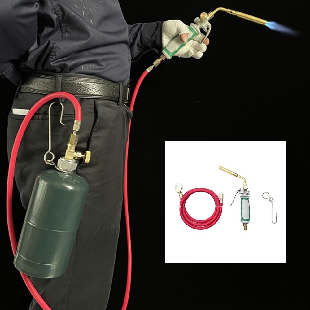 Chalumeau de soudage avec tuyau de 1,6 m en laiton pour soudage, barbecue, artisanat, flamme réglable, kit robuste