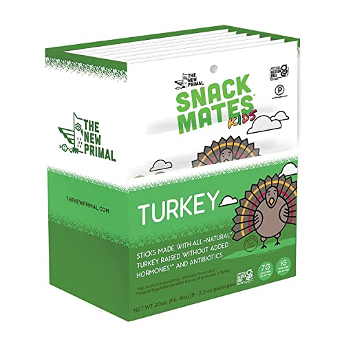The New Primal Snack Mates Turkey Sticks, Gluten Free Healthy Snacks For Kids, Low Sugar High Protein Kids Snack For Lunchbox, Natural Turkey Mini Paleo Jerky Stick, 7G Protein, 45 Calories, 40 Pack #TOP10