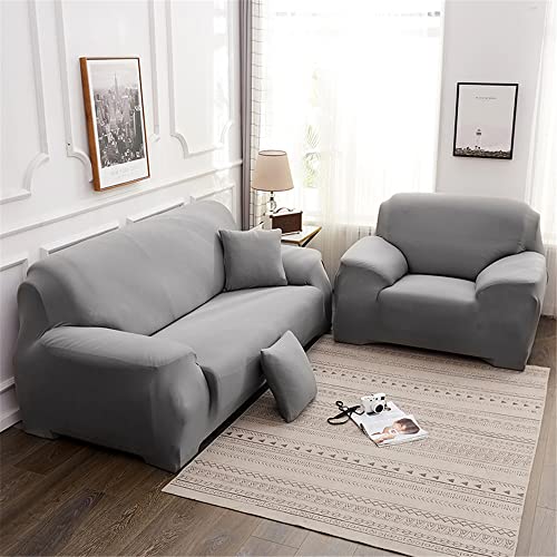 Surwin Funda Elástica para Sofá de 1/2/3/4 Plazas, Color sólido Impresión Universal Cubierta de Sofá Cubre Sofá Antideslizante Lavable Sofa Couch Cover Protector (Gris Claro,3 plazas - 190-230cm) Cover