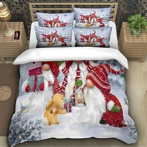 Parure de lit gnomes de Noël microfibre 135x200 pour enfant