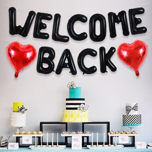 Image of TONIFUL 16 Inch Black WELCOME BACK Foil Letter Balloons Banner Decoration