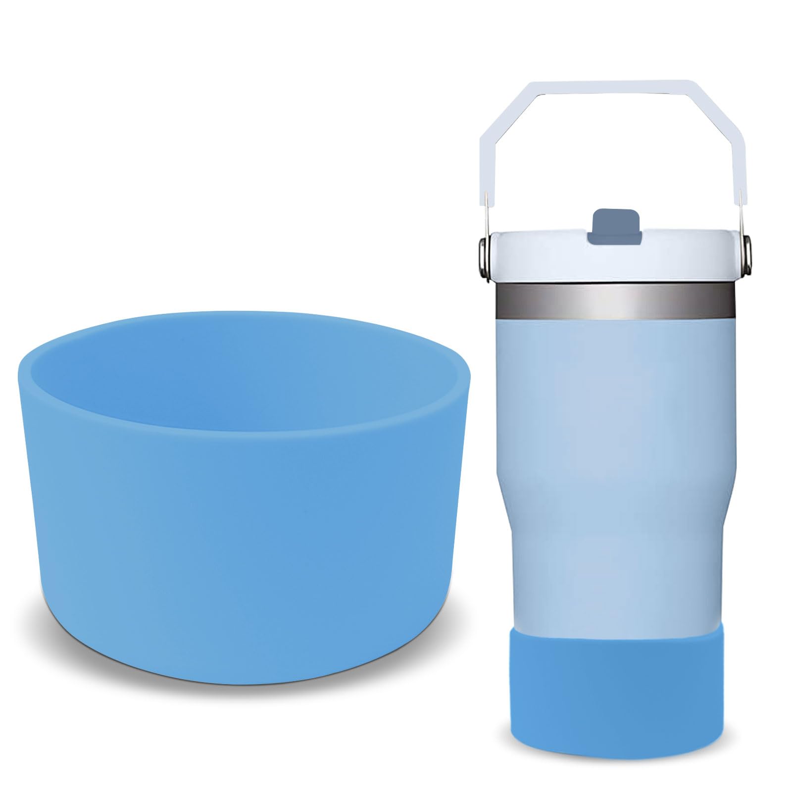 GJV Upgrade Protective Silicone Boot Bumper for Stanley Quencher Adventure 40oz 30oz 20oz 30oz Tumbler, Water Bottle Bottom Sleeve Cover Accessories for Stanley Mug Cup (Light Blue, OD:3.54in/9cm)
