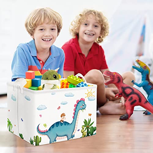 Clastyle Blue Dinosaur Baby Playing Trees Shelf Basket For Kids Room Butterflies Clouds Rectangle Book Toy Clothes Cube Storage Basket, 36L #TOP3