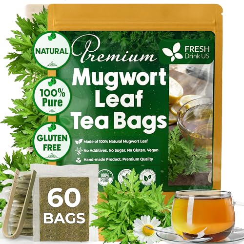 Image of FreshDrinkUS, Premium 60 Mugwort Leaf Tea Bags, 100% Natural and Pure Mugwort Leaves. No Sugar, No Caffeine, No Gluten, Vegan.