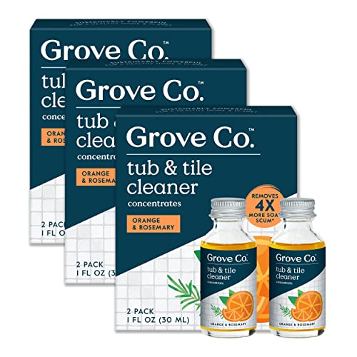 Grove Co. Tub and Tile Cleaner, Refill Concentrate (6 x 1 Fl Oz) Plant-Based Household Cleaning Supplies, No Plastic Waste, 100% Natural Orange & Rosemary Fragrance, 3 x 2 Pack Refills