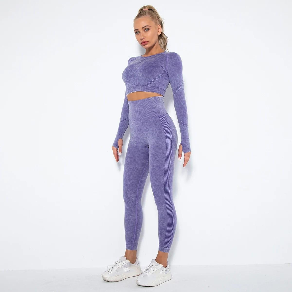 Set yoga a 2 pezzi da donna, top corto e leggings da fitness