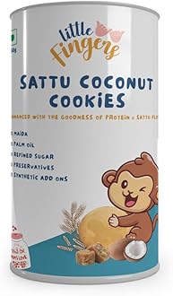 - Little Fingers Healthy Nutritious Cookies With No Refined Sugar And Preservatives For Kids - 150 Grams (Sattu Coconut Cookies, Pack Of 1)