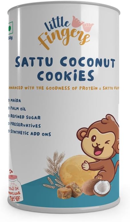 - Little Fingers Healthy Nutritious Cookies With No Refined Sugar And Preservatives For Kids - 150 Grams (Sattu Coconut Cookies, Pack Of 1)