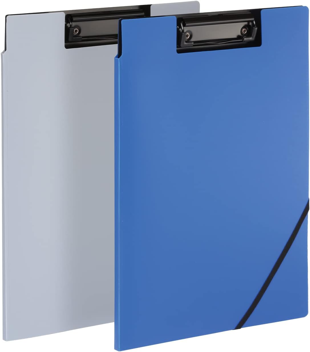 Clipboard Folio, Clipboard with Storage, 4 Pockets, Penholder, 2 Pack, 2 Color Combos (Gray/Black, Blue/Black), Great Nursing Clipboard (82177)