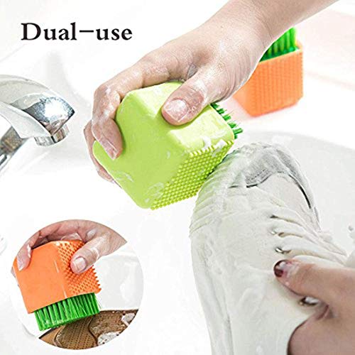 Image of Silicone Laundry Brush Potted Washing Brush Multi-Functional Cleaning Brush, Clothes Underwear Shoes Cleaning Tool, Plastic Soft Cleaning Tool, Household Cloth Washing Brush,Green (Pack of 1)