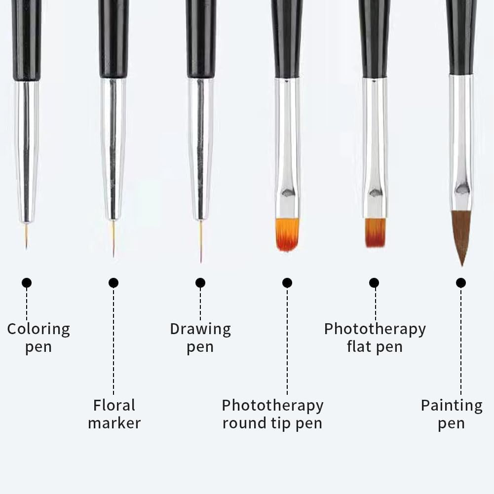 INOG 3Pcs Nail Drawing Pen, Dual End Nail Art Pen Brush Acrylic Round Flat Painting Drawing Liner Nail Tools 1