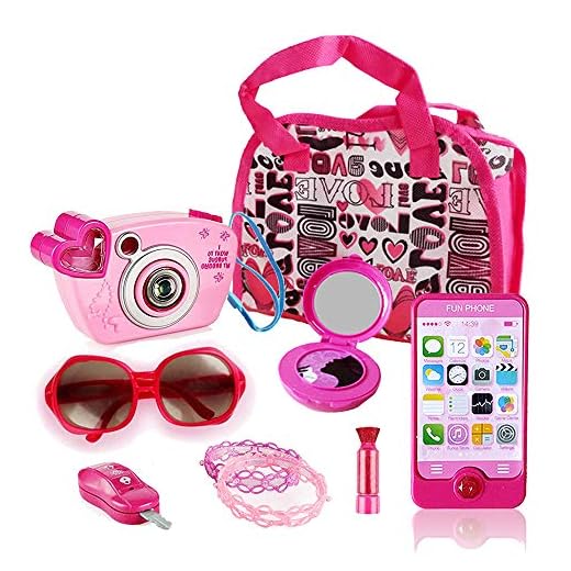 WenToyce Pretend Kid Purse Set, Beauty Toy for Girls, with Storage Bag, Pretend Smart Phone, Car Key, Lipstick, Sun Glasses, Smart Camera, Pretend Makeup, Interactive Educational Toy for Fun Learning