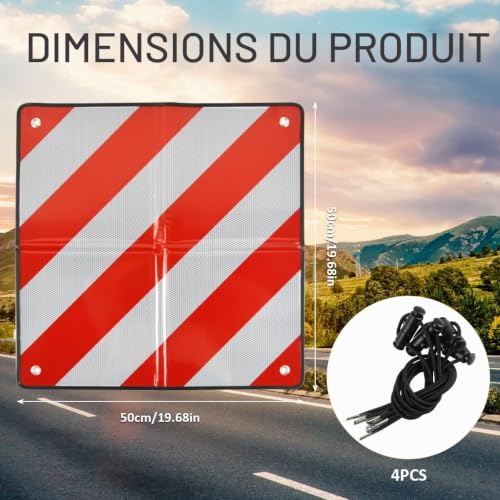 DODUOS 1PCS Panneau d'Avertissement 2 en 1 pour l'Italie et l'Espagne,Panneau d'Avertissement Rayé Rouge et Blanc Comprend 4 Boucles de Serrage et convient pour Porte-Vélos,Porte-Malettes et Voitures – vue 2