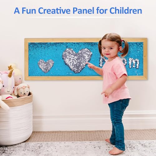 Image of Flenpptly Sensory Wall | Sensory Wall Panel for Kids | Sequin Fabric Sensory Wall | Sequin Sensory Wall Frame | Sequin Flip Fabric | Sensory Wall Panel | Wall Sensory Board (Blue)