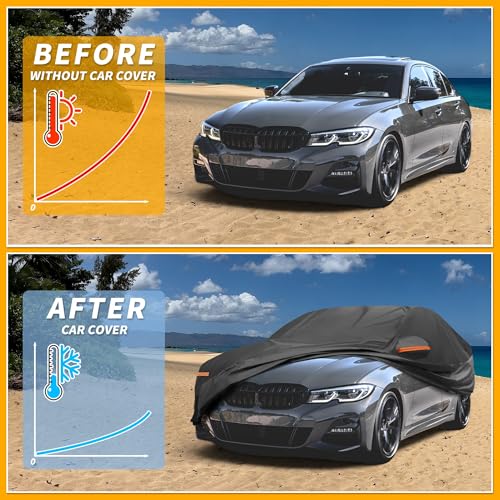 Image of All-Weather Waterproof Car Cover - UV-Resistant Outdoor Full Exterior Protection for BMW 3 Series 2016-2025 210D-PU Black with Right Side Zipper