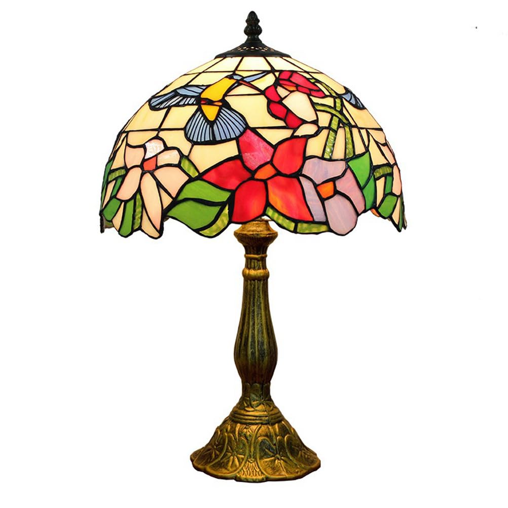 CNSXHAO Tiffany Style Table Lamp, 12 inch Stained Glass Desk Lamp, E27 Vintage Bedside Reading Light for Bedroom Living Room Study Room Office, Flowers