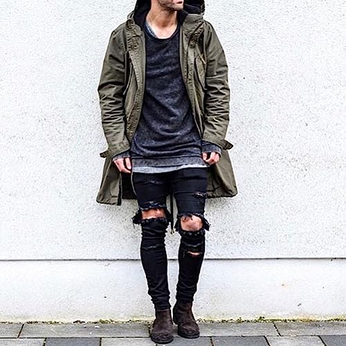 HUNGSON Men's Ripped Skinny Jeans Stretchy Slim Fit Jeans Pants for Men2