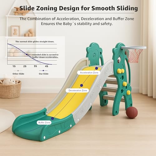 Image of Amazon Brand - Solimo Kids Garden Unicorn Slide - Large | Indoor Toy | with Basketball I24+ Months, Multicolor