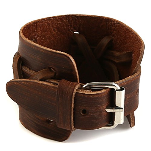 HZMAN Brown Leather Bracelets Men's Leather Cuff Bracelet Adjustable Wristband Bracelet Jewelry Gift3