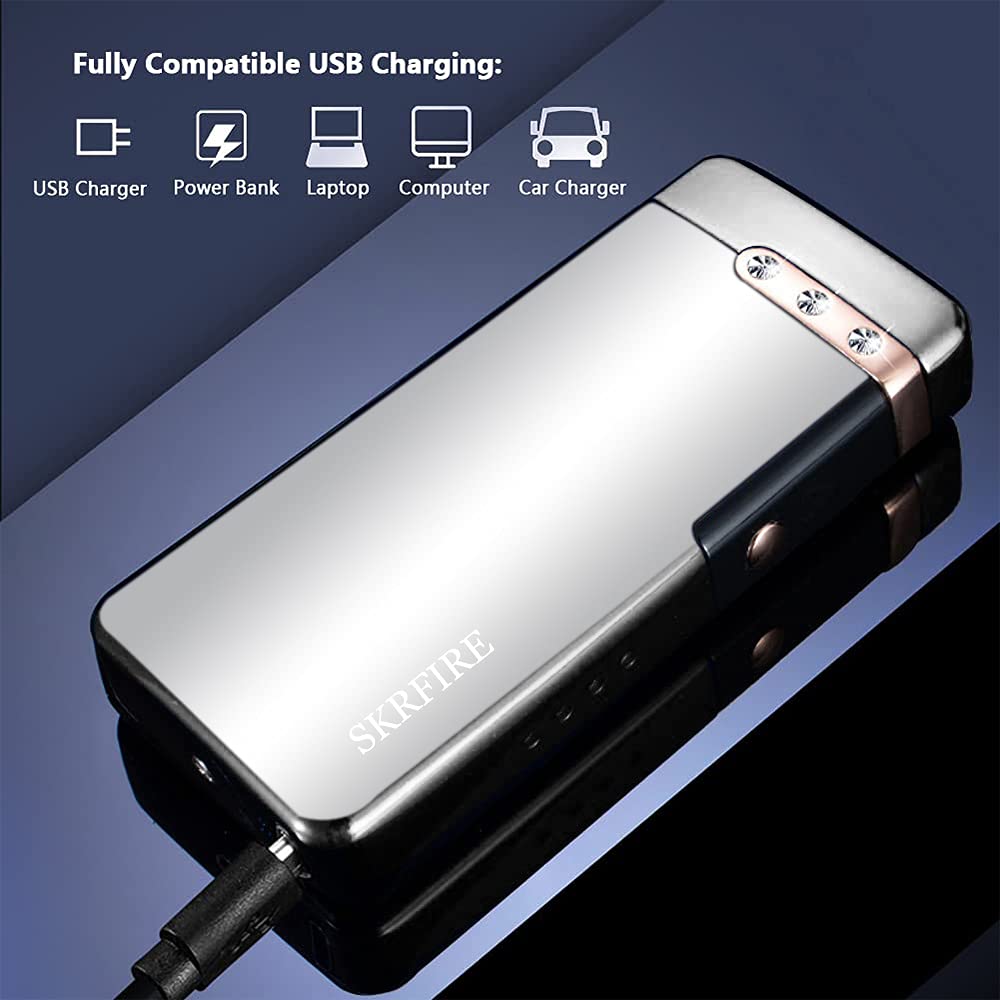 Accendino elettrico antivento ricaricabile USB al plasma fiamma accendino con indicatore di batteria, design opaco, ideale per campeggio, barbecue e uso esterno – Funzione 2 in 1