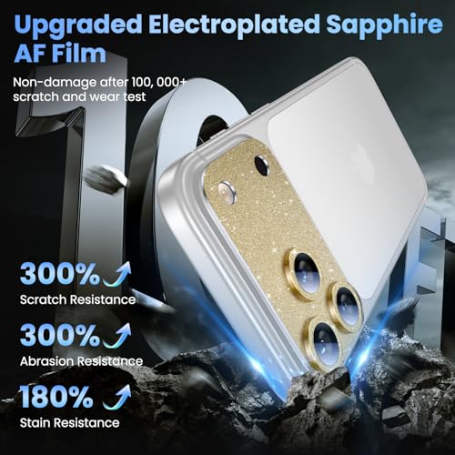 Image of Uyiton for iPhone 17-Pro Camera-Lens Protector: Bling [Not Easy to Break][Strong Adsorption][Case-Friendly] Metal Tempered Glass Rear Camera Screen Cover - Glitter Gold