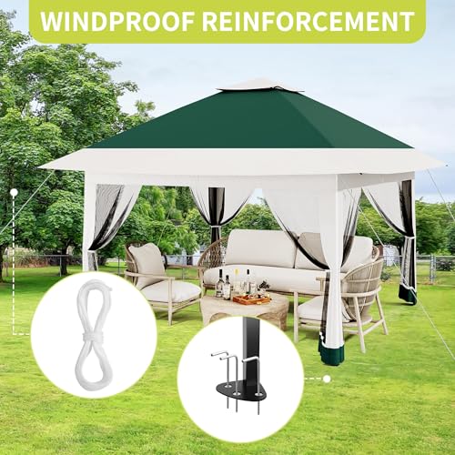 Outdoor Patio Gazebo 13x13ft, Pop Up Gazebo with Mosquito Netting, Outdoor Canopy Tent with 4 Ropes 8 Stakes, Portable Carrying Bag and Double Roofs, Patio Portable Tent for Outside Garden, Backyard - Image 4