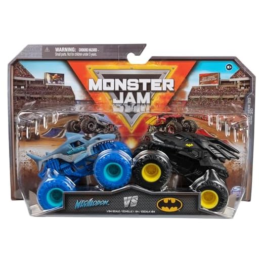 Monster Jam - Original Zweier-Pack mit dem Batmobil vs. Megalodon - authentischen Monster Trucks im Maßstab 1:64
