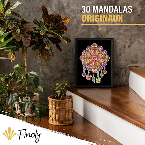 Finoly Mandalas a Colorier Adulte Fantasy Nature | Coloriage Mandala Adulte Anti Stress A4 | Cahier de Coloriage Mandala Papier Premium | Livre Coloriage Adulte Mandala Reliure Spirale (Nuit) – vue 4
