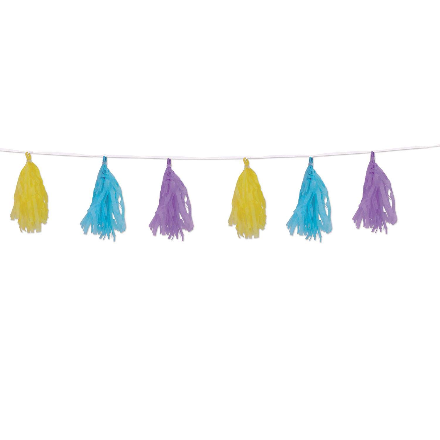 Beistle 59991-PSTL - Guirnalda de Fiesta con borlas de Tejido, Papel, Amarillo/Azul Claro/Lavanda
