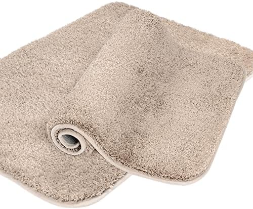Walensee Shaggy 2 Piece Bath Rug Set, (20 x 32, 2 Pack Set, Beige) Bathroom Rug Set Bath Mats for Bathroom Machine Wash/Dry Absorbent Bathroom Mats Set Non Slip Plush Rug Sets for Shower