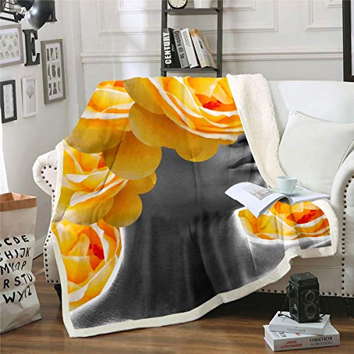 Manta de felpa con diseño de flores de sherpa floral brillante, manta de forro polar para sofá cama, sofá desnudo, manta humana, ultra suave, decoración de habitación individual, 127 x 152 cm
