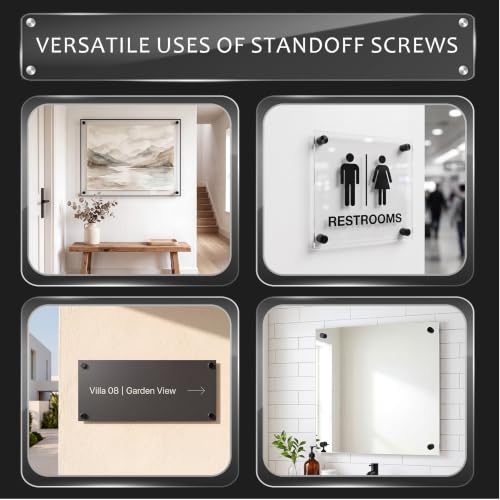 Image of Pelopy 12 Pcs Sign Standoff Screws Advertising Screws Stainless Steel Wall Standoff Mounts Glass Acrylic Nail (1 /2 x 3 /4 Inch,Black)