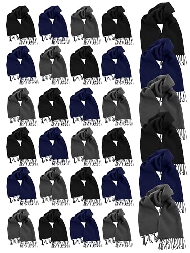 24 Pack Winter Scarves, Warm Winter Fleece Scarf Bulk Wholesale Donation Unisex Men Women