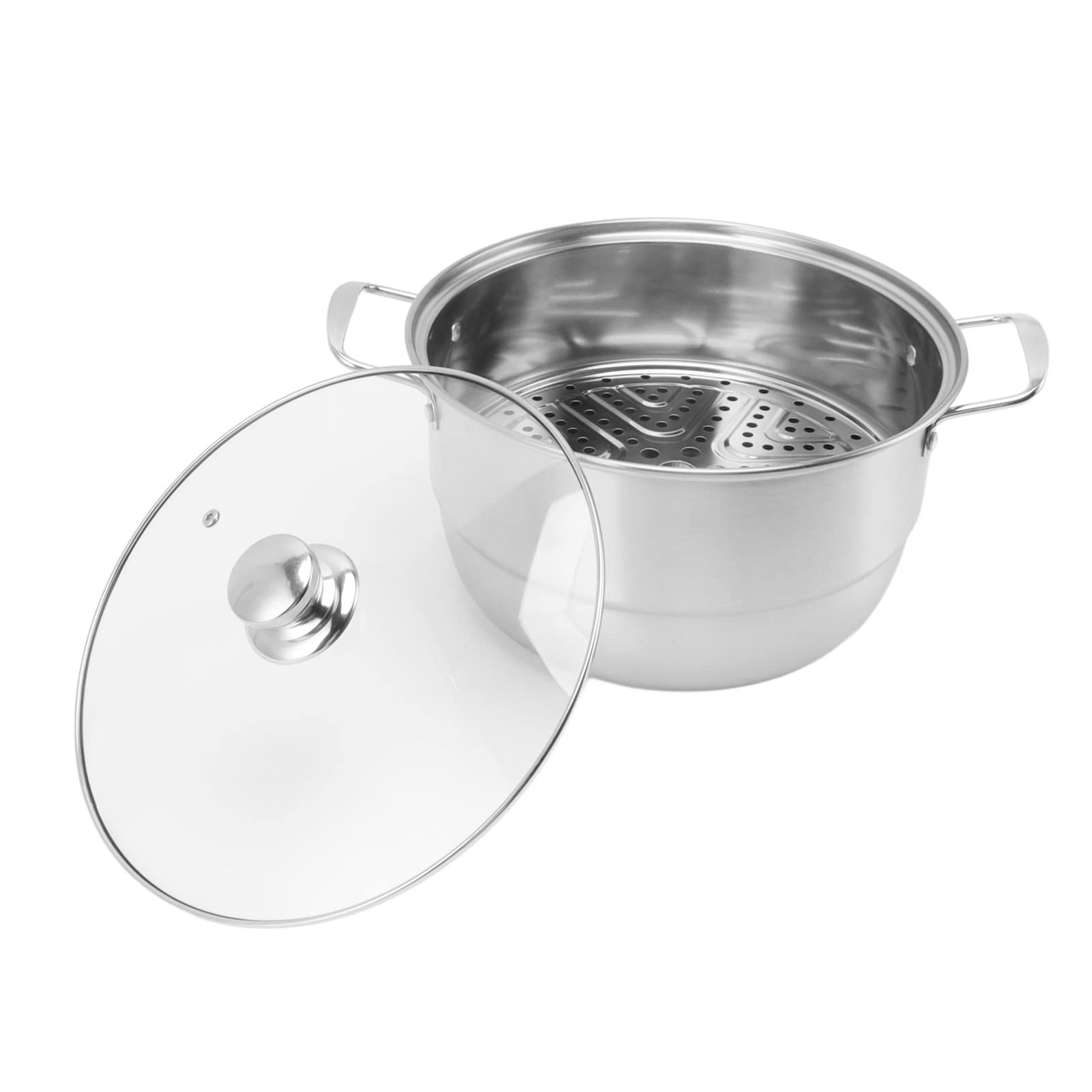 Garnek Parowy ze Stali Nierdzewnej, Wielowarstwowy Garnek do Gotowania na Parze ze Stali Nierdzewnej 28 Cm 11 Cali szklaną pokrywką, Parowy o Dużej Pojemności z możliwością Układania w