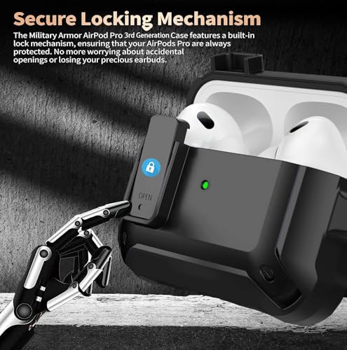 Image of Olytop for Airpods Pro 3 Case with Lock Clip, Rugged Apple Airpods Pro 3rd Generation Cover 2025 Men Women, Armor Shockproof iPod Pro3 Gen Protective Hard Shell with Carabiner&Cleaner kit, Black